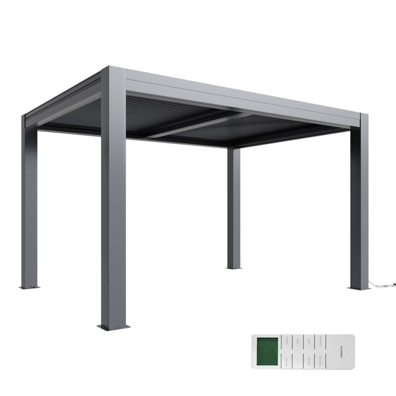 MELLCOM Electric Retractable Pergola 10x13, Aluminum Motorized Louvered Pergola, 2 Independent Adjustable Louvers, Integrated Drainage System - Image 2