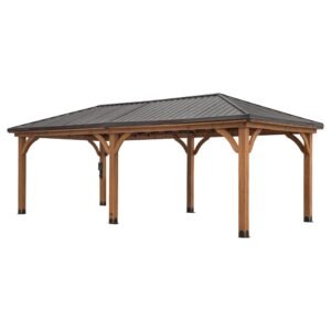 Backyard Discovery Barrington 24' x 12' Cedar Wood Outdoor Gazebo Pavilion with Hardtop Galvanized Steel Hip Roof, Snow Support