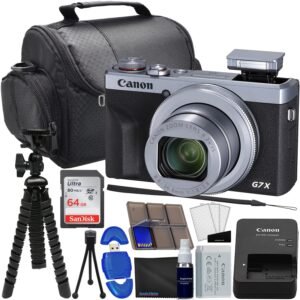 Canon PowerShot G7 X Mark III Digital Camera (Silver) Bundle with 64GB Memory Card, 12" Flex Tripod, High Speed Card Reader