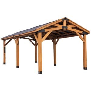 Backyard Discovery Norwood 24' x 12' Cedar Wood Outdoor Gazebo Pavilion with Hardtop Galvanized Steel Peak Roof