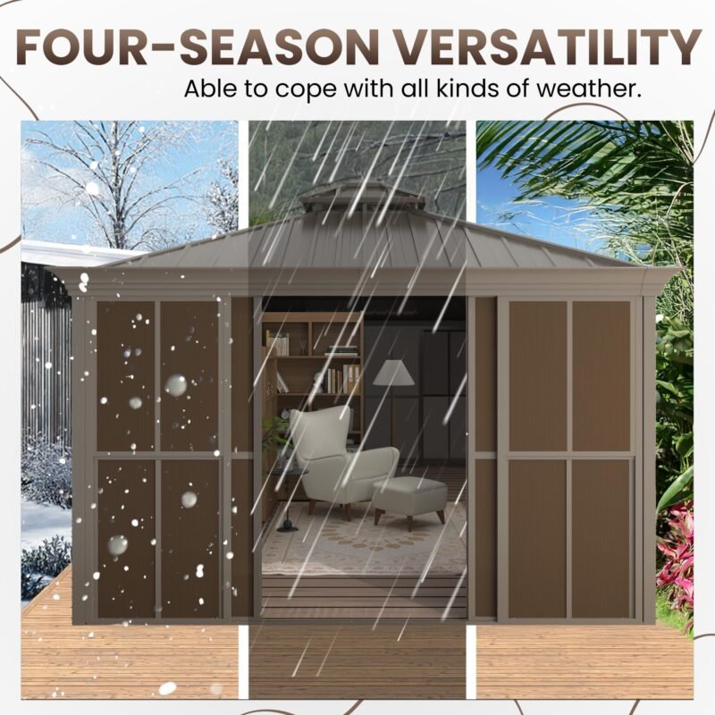 EROMMY 12' X 20' Sunroom, Light Galvanized Steel Double Roof Gazebo Solarium with Detachable Windows - Image 4