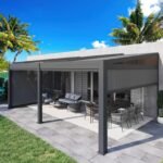 MELLCOM Louvered Pergola with Screen 12x20, Wall-Mounted Adjustable Pergola, Lean to Aluminum Gazebo with 4 Pull-Down Screen Sides