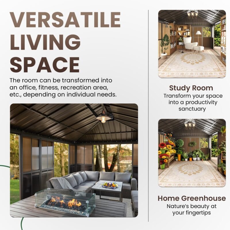 EROMMY 12' X 20' Sunroom, Light Galvanized Steel Double Roof Gazebo Solarium with Detachable Windows - Image 5