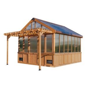 Backyard Discovery Bellerose XL 13' x 11' Cedar Wood and Polycarbonate Walk-in Greenhouse Kit with Pergola