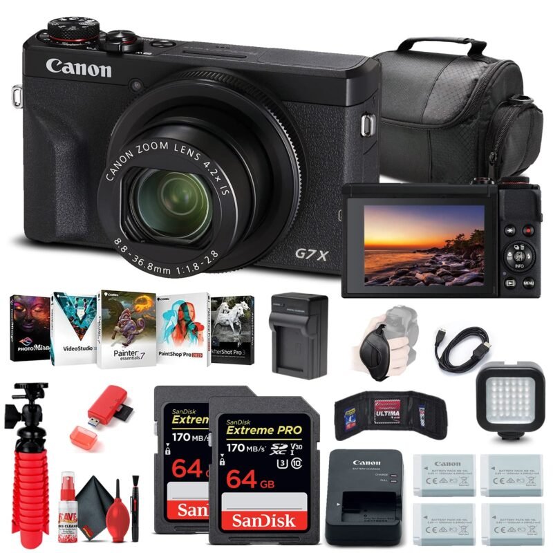 Canon PowerShot G7 X Mark III Digital Camera (Black) (3637C001) + 2 x 64GB Memory Card + 3 x NB13L Battery