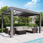 MELLCOM Electric Retractable Pergola 10x13, Aluminum Motorized Louvered Pergola, 2 Independent Adjustable Louvers, Integrated Drainage System