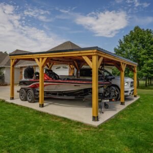 Backyard Discovery Kingsport 20' x 20' Cedar Wood Outdoor Carport Garage with Heavy-Duty Galvanized Steel Slope Roof