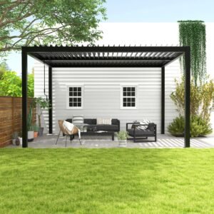 10'x13' Louvered Pergola, Outdoor Aluminum Pergola with Louvered Roof, Adjustable Louvered Pergola with Retractable Roof