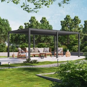 Bonosuki Louvered Pergola 12x20, Outdoor Aluminum Pergola with Adjustable Louvered Roof
