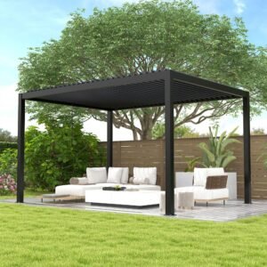 10'x13' Louvered Pergola, Outdoor Aluminum Pergola with Louvered Roof, Adjustable Louvered Pergola